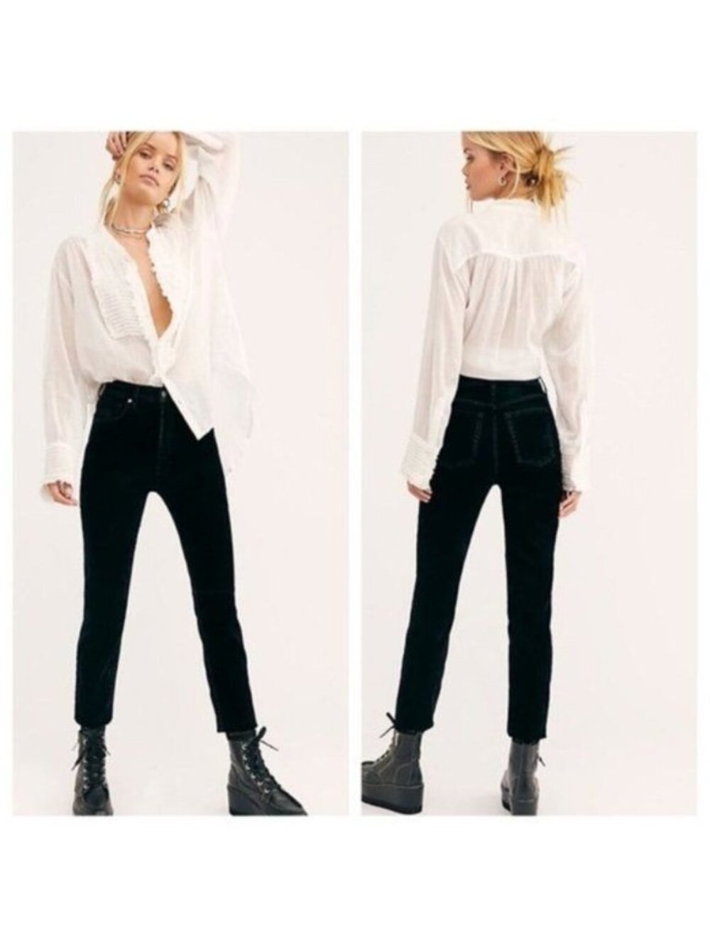 We The Free | Stella Velvet High Rise Skinny Button Fly Pants Jeans Black